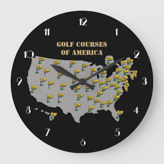 Campos De Golf De América Mapa Muro Reloj (Anverso)