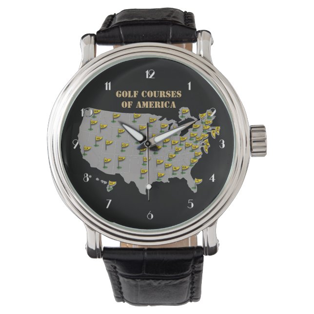Campos De Golf De América Mapa Reloj De Escritura (Anverso)