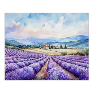 Campos de lavanda hermosos Póster brillante