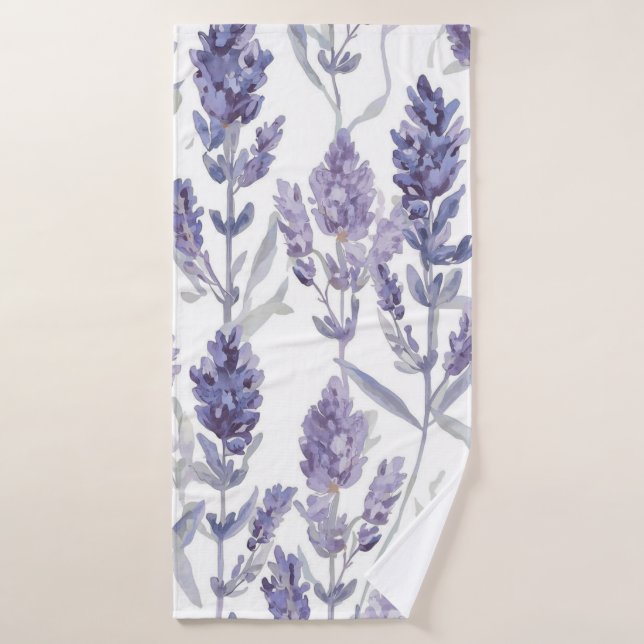 Campos de lavanda | Patrón de flores de acuarela p (Toalla de baño)