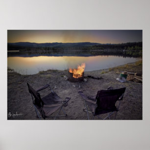 Campsite en la impresión del atardecer