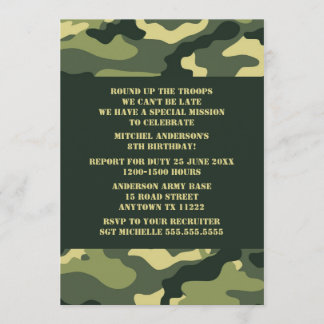Camuflaje Invitación a la fiesta de cumpleaños - C