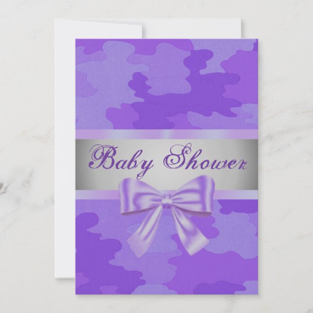 Camuflaje morado Invitación a Baby Shower Bow púrp (Anverso)