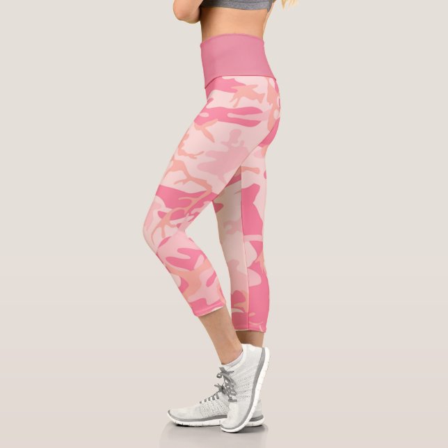 Camuflaje rosa Alta Waisted Capri Leggings (Izquierda)