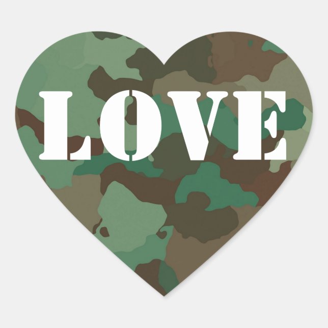 Camuflaje Verde Amor Boda Favor Pegatina (Anverso)