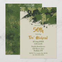 Camuflaje verde del ejército 50 invitaciones de cu