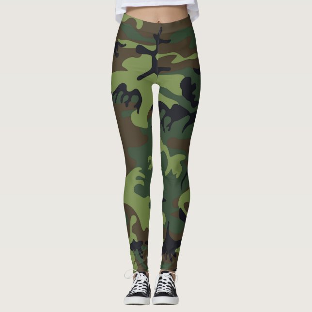Camuflaje verde militar Leggings femeninas (Anverso)