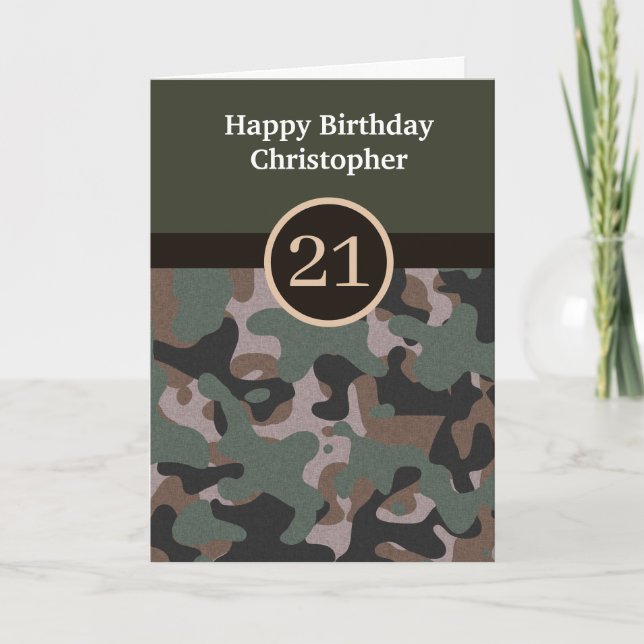 Camuflaje Verde Tarjeta de cumpleaños número 21 (Anverso)