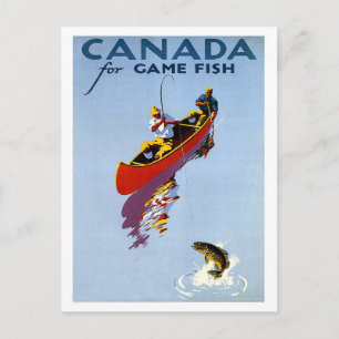 Canadá para peces de caza, postal de viaje vintage