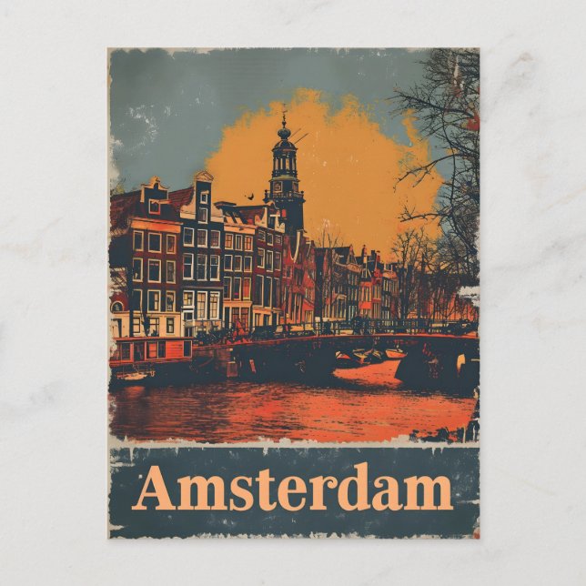 Canal Charm: La tarjeta postal antigua de Amsterda (Anverso)