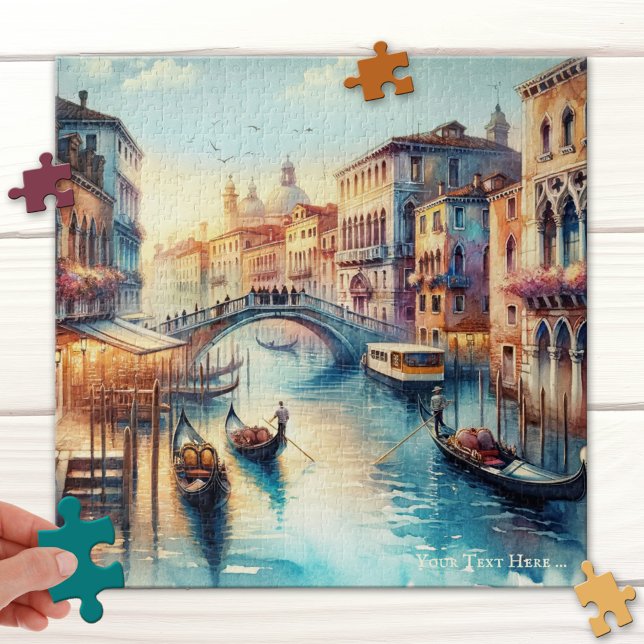 Canal de Venecia Italia rompecabezas acuático (Puzzle featuring a watercolor painting of a canal in Venice, Italy - fantasy scene)