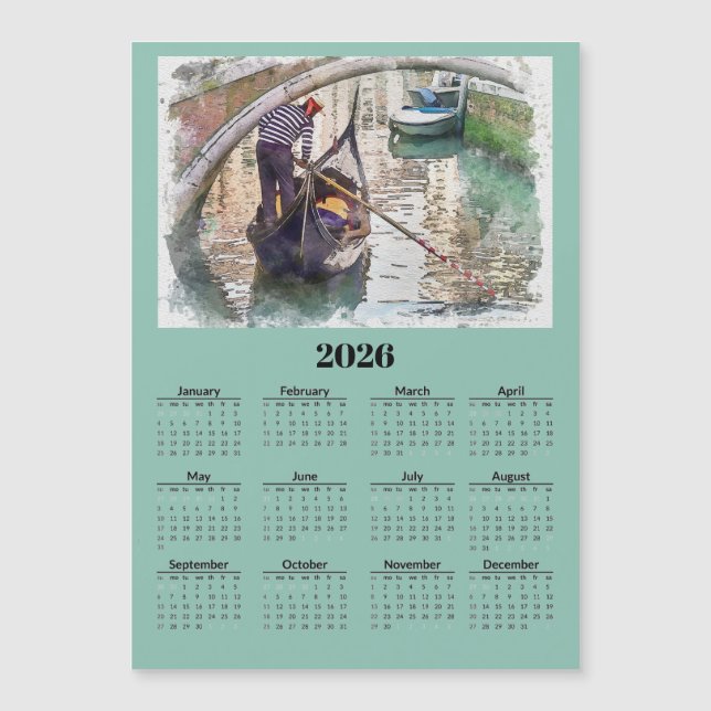 Canal in Venice Italy 2026 Calendar Magnetic Card (Anverso)