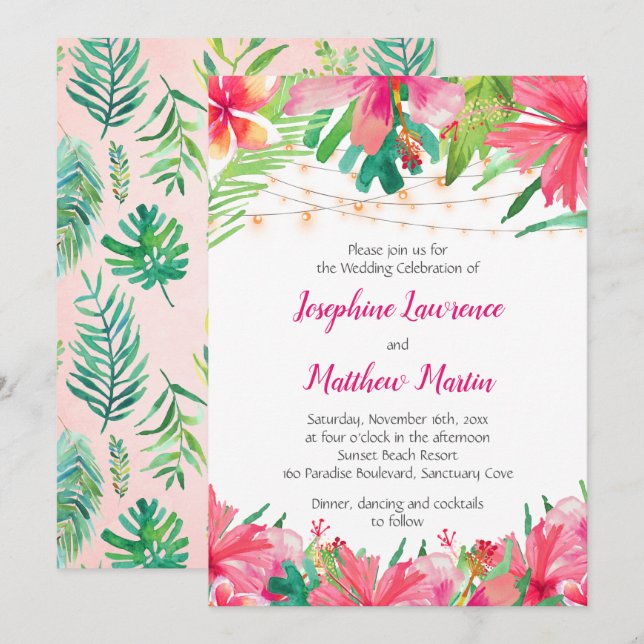 Canales Tropicales Iluminan Invitaciones a Bodas F (Anverso / Reverso)
