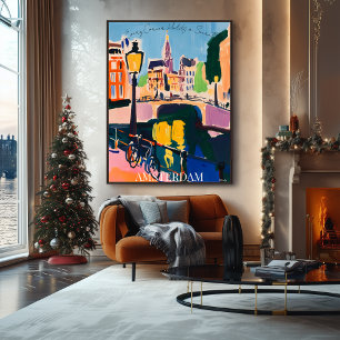 Canales y bicicletas de Ámsterdam en arte fauvista