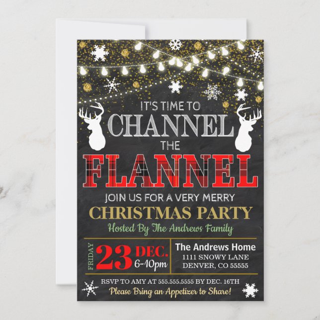 Canalizar la invitación a los Navidades Flannel (Anverso)