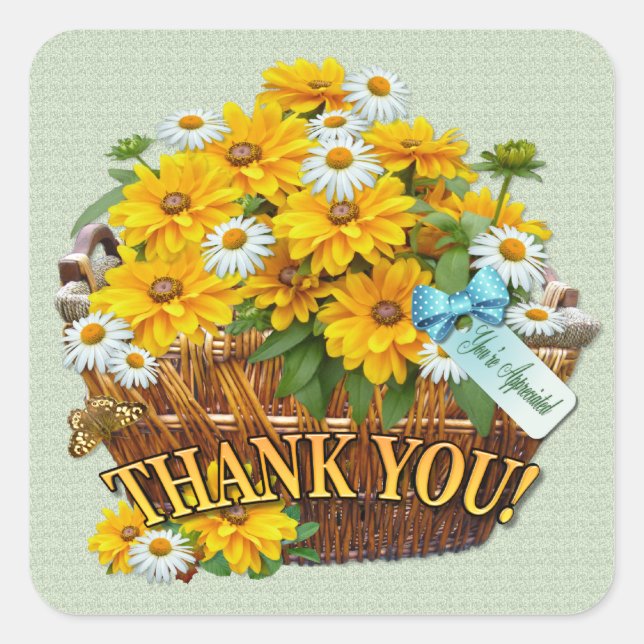 Canasta de flores ~ Pegatina cuadrado (Anverso)