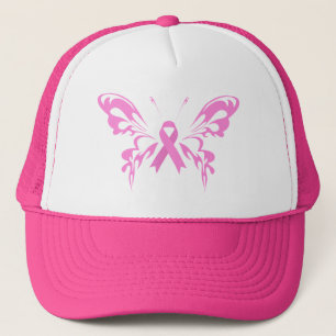 Cáncer de mama con mariposa de cinta rosa   GORRA