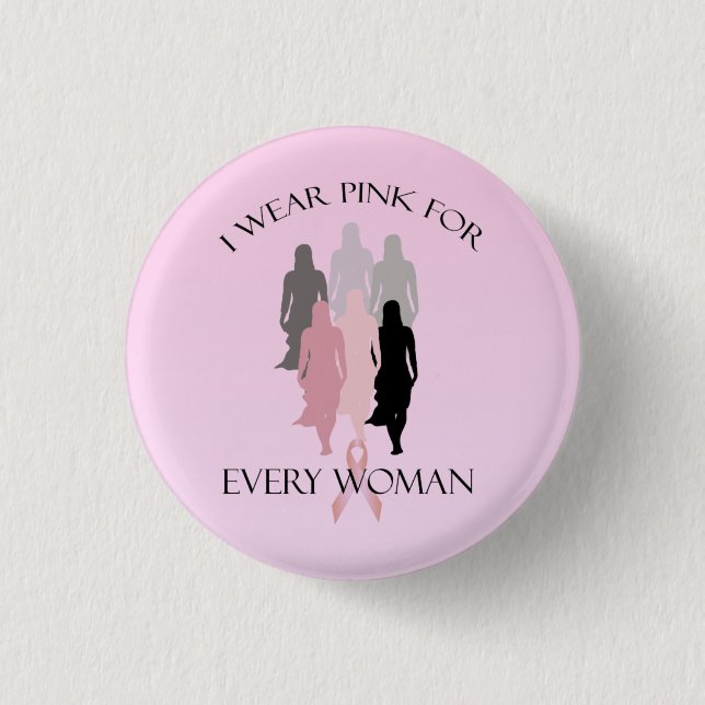 Cáncer De Mama De Cinta Rosa Cada Botón De Mujer (Anverso)