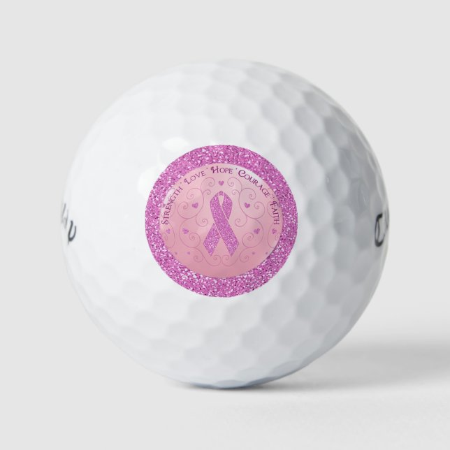 Cáncer de pecho Cinta rosa Pelotas de golf (Anverso)
