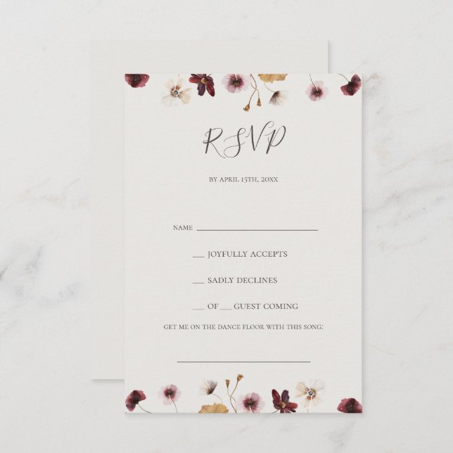 Canción Beige de Copper Burgundy Wildflower RSVP (Anverso / Reverso)
