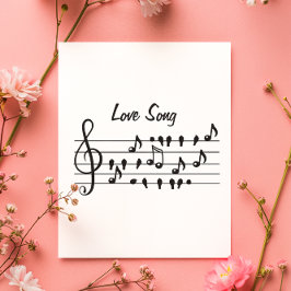 Canción de amor, pájaros sentados entre notas musi