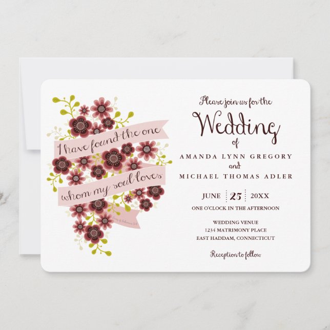 Canción romántica floral de la invitación a la bod (Anverso)