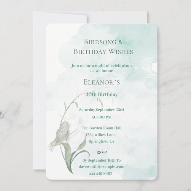 Canciones de pájaro y mejores deseos Invitación (Anverso)