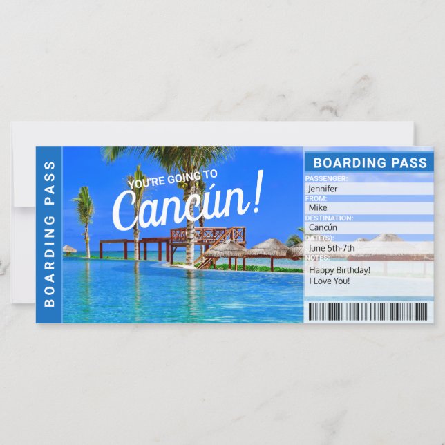 Cancún México Sorpresa Viaje con tarjeta de embarq (Anverso)
