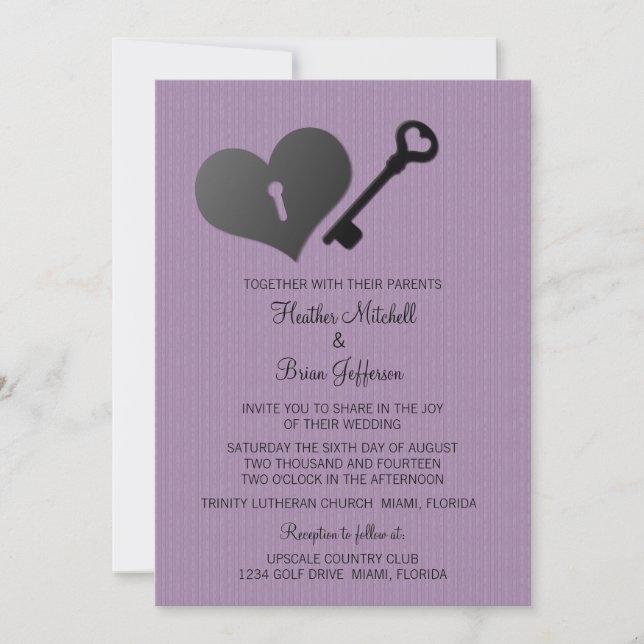 Candado de corazón de Lilac y invitación a matrimo (Anverso)