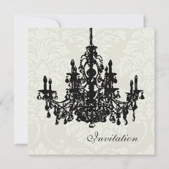Candelabro en damasco blanco, invitaciones de boda (Anverso)