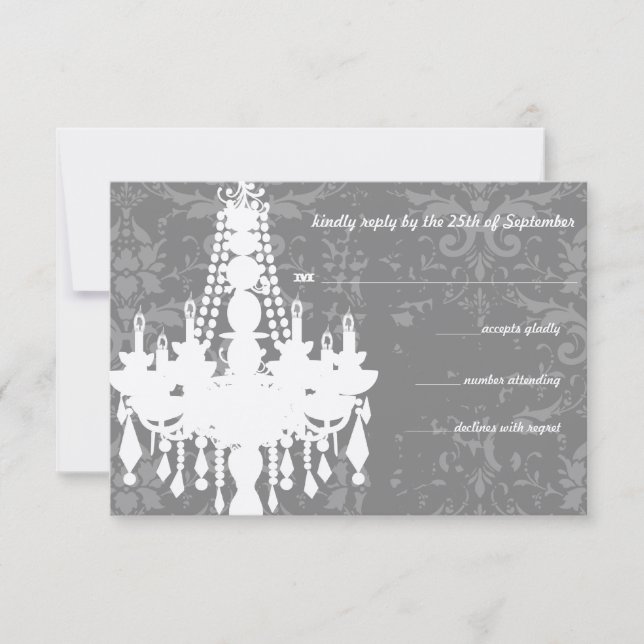Candelabros plateados y grises Damask Wedding RSVP (Anverso)