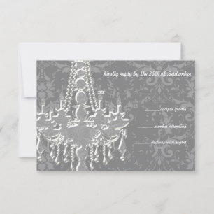 Candeleria de plata y gris Damask RSVP de boda