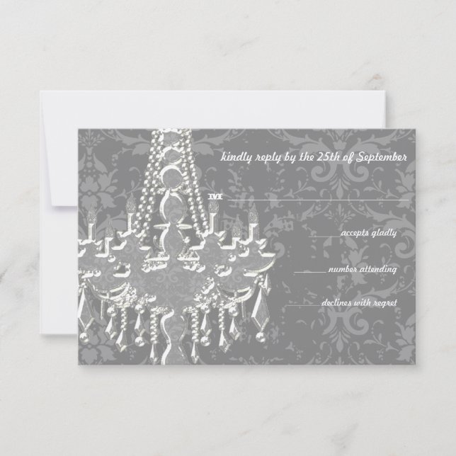 Candeleria de plata y gris Damask RSVP de boda (Anverso)