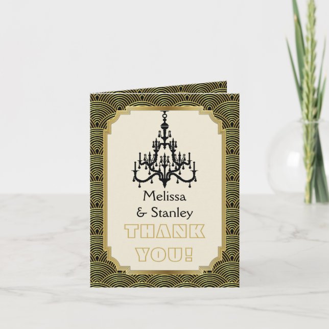 Candil Art Deco negro, boda dorada agradecimiento (Anverso)