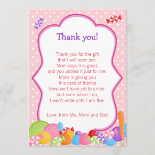 Candy Baby Girl Shower Tarjeta de agradecimiento