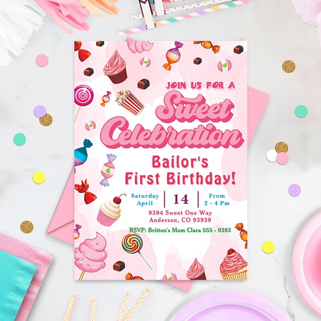 Candy Birthday Invitación Al Primer Fiesta (Subido por el creador)