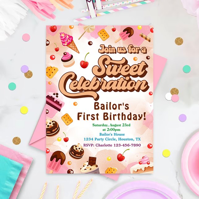 Candy Birthday Invitación Al Primer Fiesta (Subido por el creador)