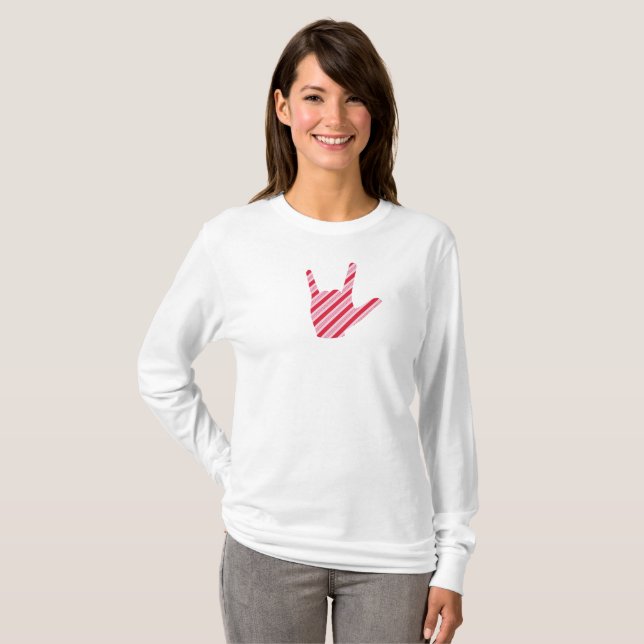 Candy Cane ASL Te amo camiseta o pajama top (Anverso completo)