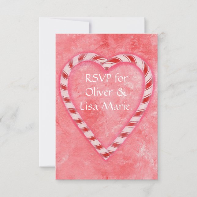 Candy Cane Heart RSVP Tarjeta de respuesta Boda de (Anverso)