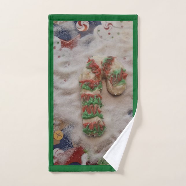 Candy Cane Kitchen Hand Towel on Green (Toalla de mano)