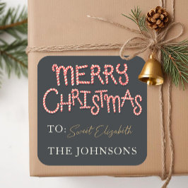 Candy Cane Merry Christmas Gift Etiqueta Pegatina