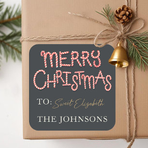 Candy Cane Merry Christmas Gift Etiqueta Pegatina