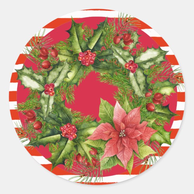 Candy Cane Navidades Wreath Pegatina (Anverso)