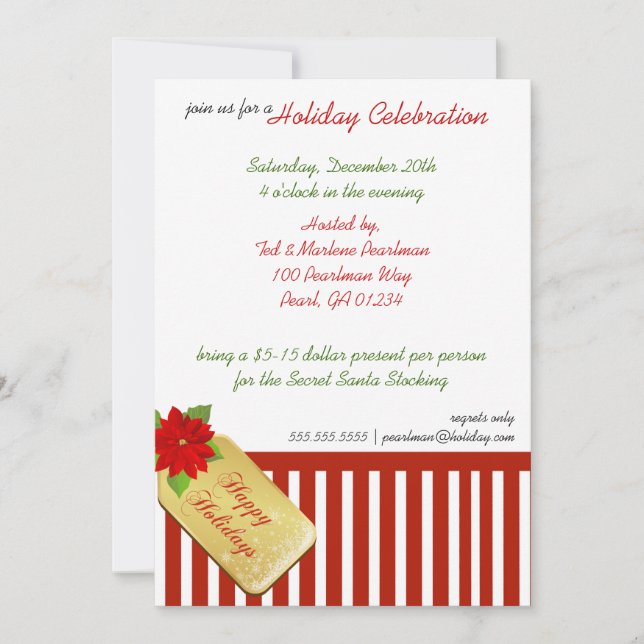 Candy Cane Present Holiday Party Invitación (Anverso)