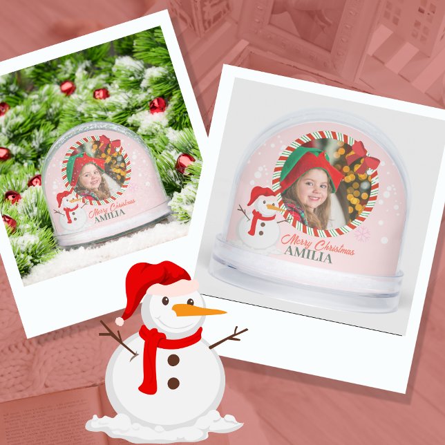 Candy Cane Snowman foto de Navidades de niño (Candy Cane Snowman Photo Bow Christmas Kids Snow Globe celebration holiday accents  baby's first )