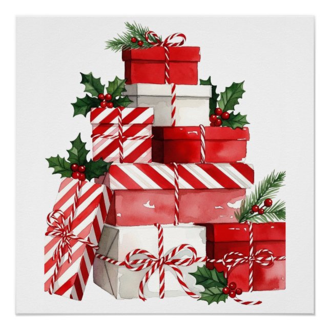 Candy Cane Stack Watercolor Christmas Poster (Anverso)
