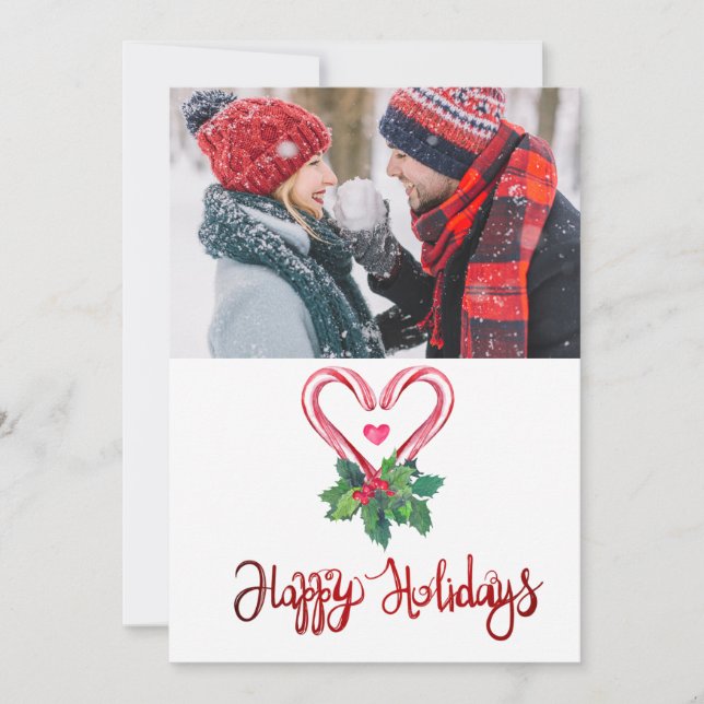 Candy Canes Holly Berry Foto Feliz Navidad (Anverso)