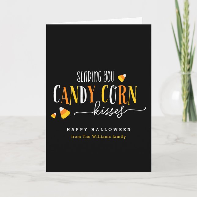 Candy Corn besa tarjeta de vacaciones de Halloween (Anverso)