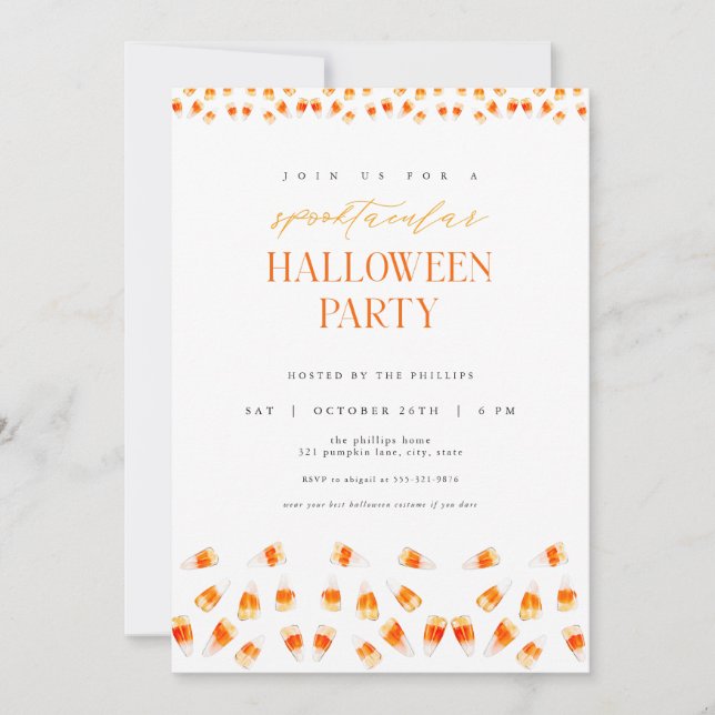 Candy Corn Spooktacular Halloween Party Invitación (Anverso)