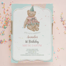 Candy Cute Bear Invitación de primer cumpleaños